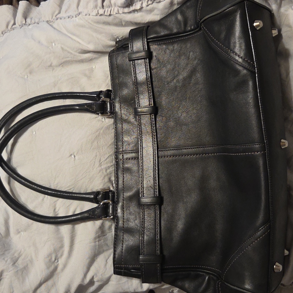 Coach Black Leather Hampton Handbag with Silver Accents - Picture 3 of 16